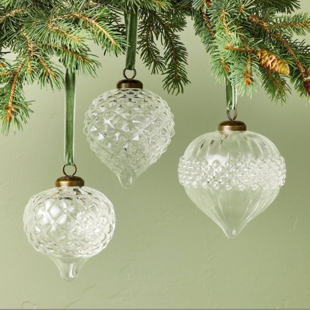 Hearth & Hand with Magnolia Set of 3 Ornate Glass Bulb Christmas Tree Ornaments